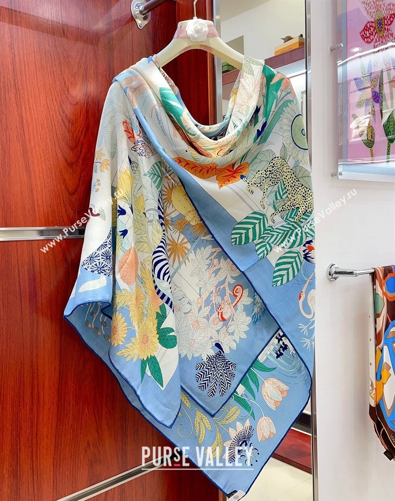 Hermes Precious Paradise Cashmere Shawl Scarf 140cm Light Blue 2024 (A-240821096)