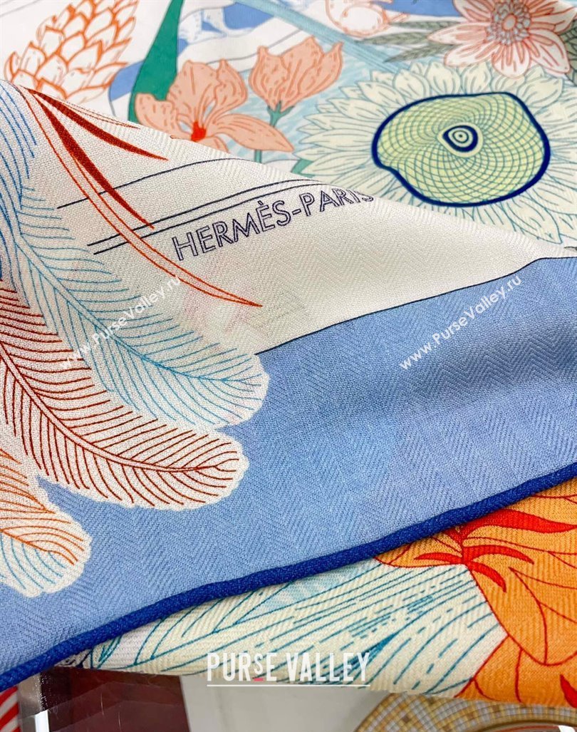 Hermes Precious Paradise Cashmere Shawl Scarf 140cm Light Blue 2024 (A-240821096)