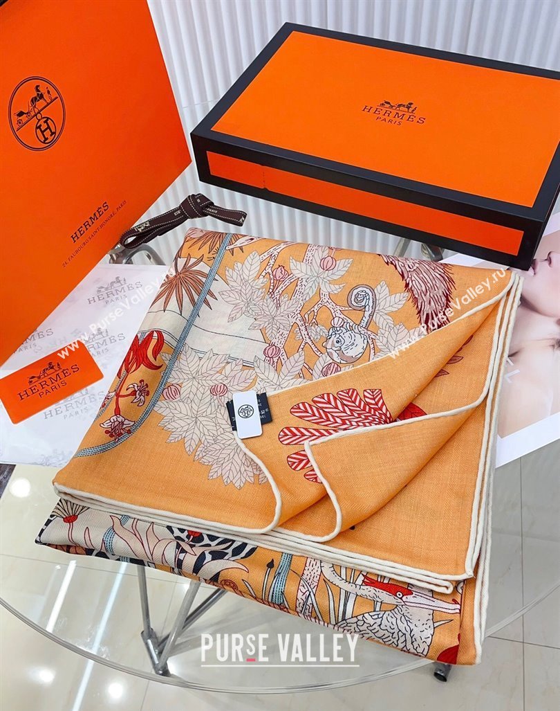 Hermes Precious Paradise Cashmere Shawl Scarf 140cm Orange 2024 (A-240821098)