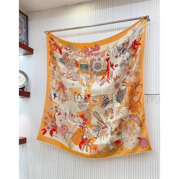 Hermes Precious Paradise Cashmere Shawl Scarf 140cm Orange 2024 (A-240821098)