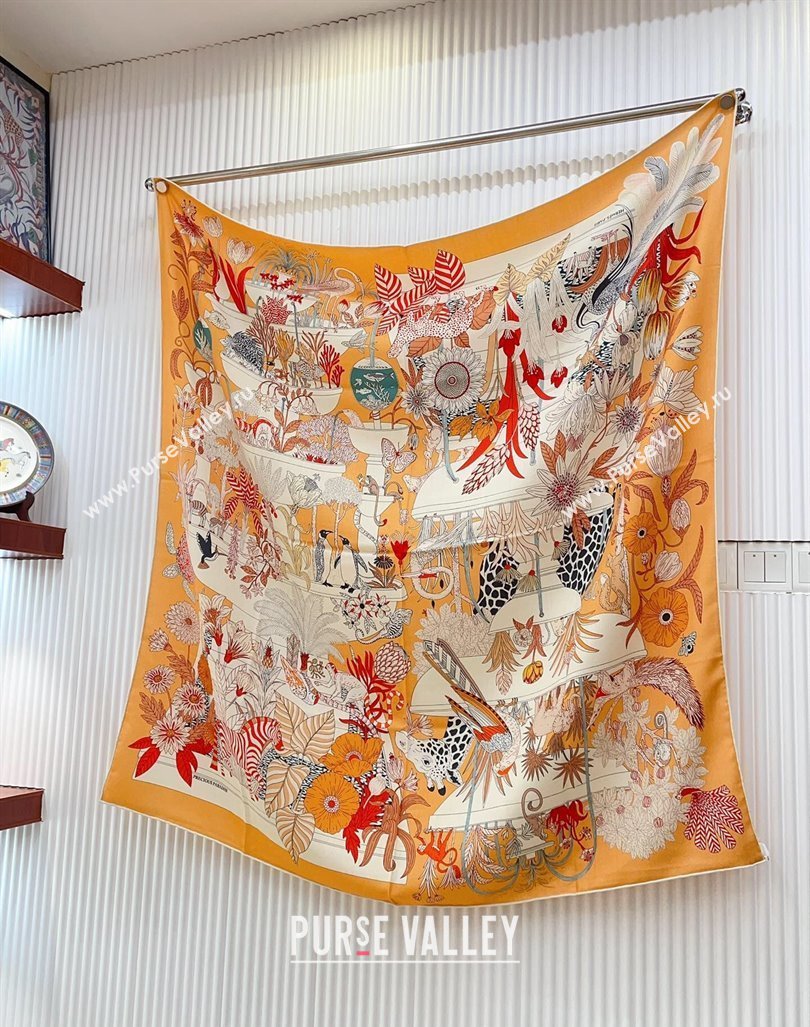 Hermes Precious Paradise Cashmere Shawl Scarf 140cm Orange 2024 (A-240821098)