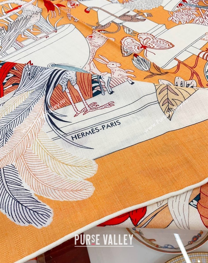 Hermes Precious Paradise Cashmere Shawl Scarf 140cm Orange 2024 (A-240821098)