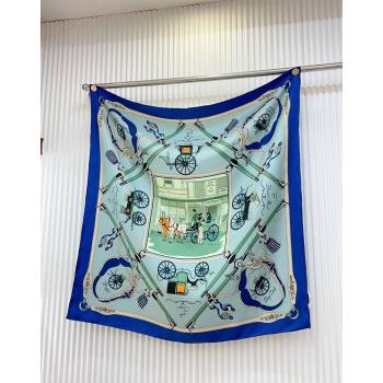 Hermes Palonniers Silk Sqaure Scarf 90x90cm Blue 2024 (A-240821088)