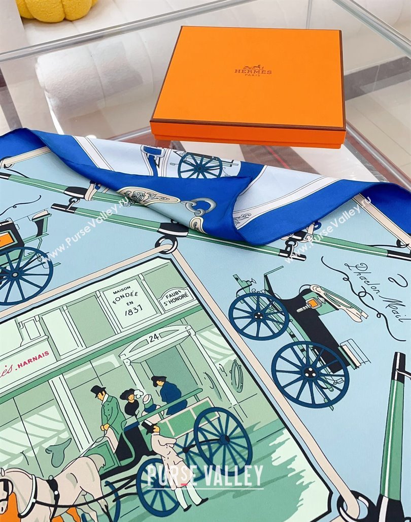 Hermes Palonniers Silk Sqaure Scarf 90x90cm Blue 2024 (A-240821088)