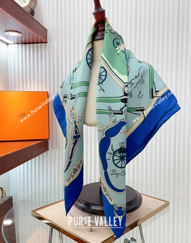 Hermes Palonniers Silk Sqaure Scarf 90x90cm Blue 2024 (A-240821088)