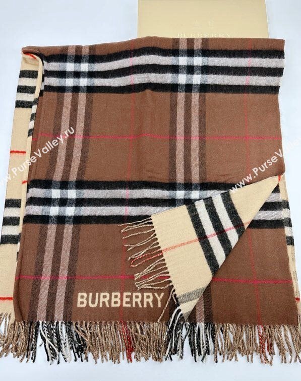 Burberry Contrast Check Wool Cashmere Cape 140x140cm Brown 2024 0821 (A-240821104)