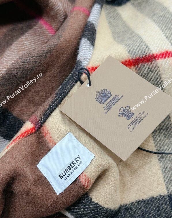 Burberry Contrast Check Wool Cashmere Cape 140x140cm Brown 2024 0821 (A-240821104)