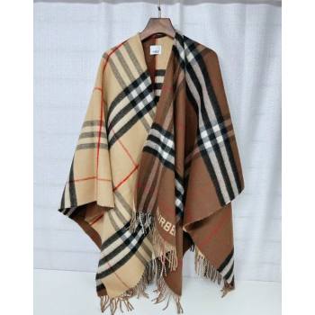 Burberry Contrast Check Wool Cashmere Cape 140x140cm Brown 2024 0821 (A-240821104)