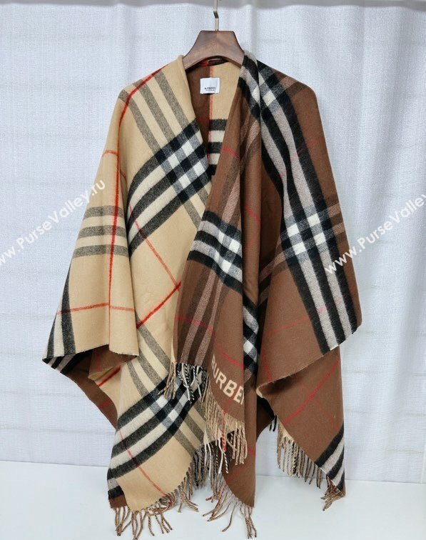 Burberry Contrast Check Wool Cashmere Cape 140x140cm Brown 2024 0821 (A-240821104)