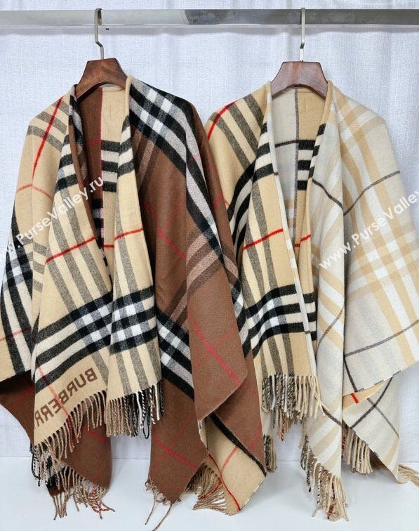 Burberry Contrast Check Wool Cashmere Cape 140x140cm Beige 2024 0821 (A-240821105)