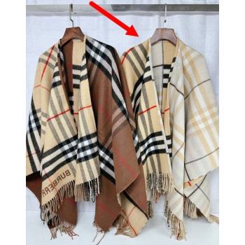 Burberry Contrast Check Wool Cashmere Cape 140x140cm Beige 2024 0821 (A-240821105)