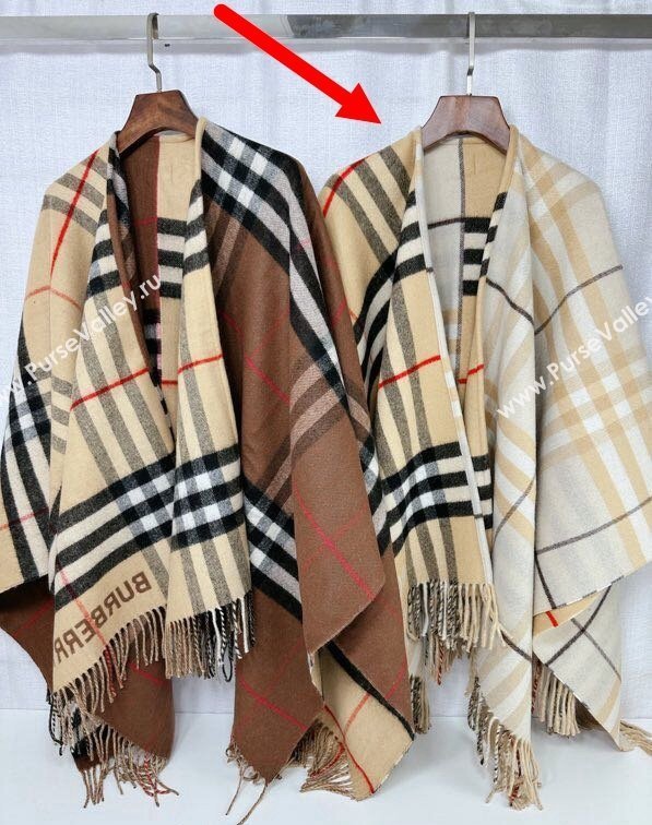 Burberry Contrast Check Wool Cashmere Cape 140x140cm Beige 2024 0821 (A-240821105)