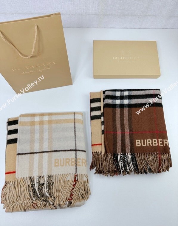 Burberry Contrast Check Wool Cashmere Cape 140x140cm Beige 2024 0821 (A-240821105)