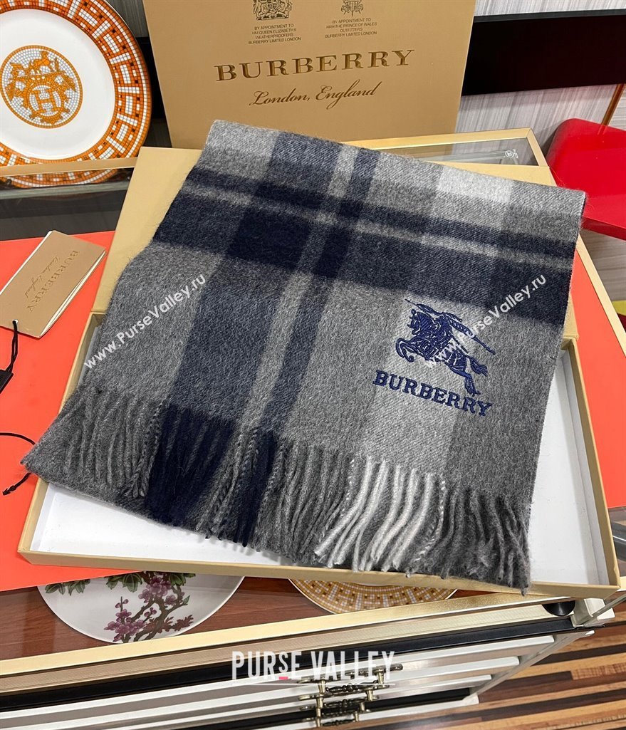 Burberry Check Cashmere Long Scarf 32x180 Dark Grey 2024 082103 (A-240821111)