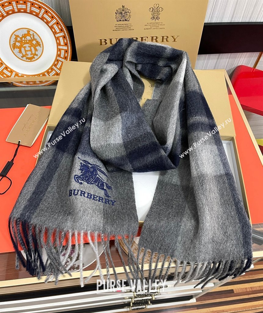 Burberry Check Cashmere Long Scarf 32x180 Dark Grey 2024 082103 (A-240821111)