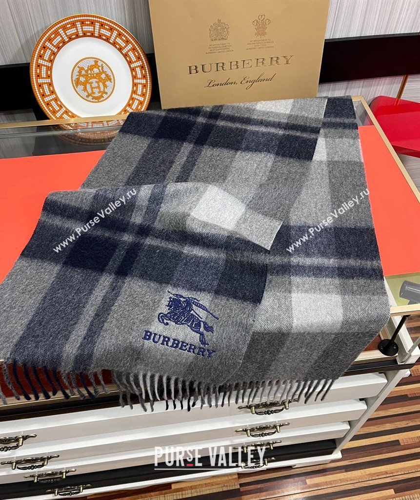 Burberry Check Cashmere Long Scarf 32x180 Dark Grey 2024 082103 (A-240821111)