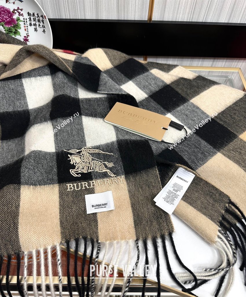 Burberry Check Cashmere Long Scarf 32x180 Beige 2024 082105 (A-240821113)