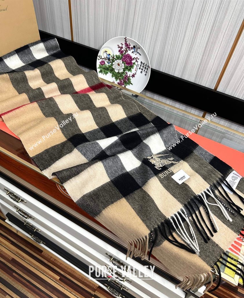 Burberry Check Cashmere Long Scarf 32x180 Beige 2024 082105 (A-240821113)