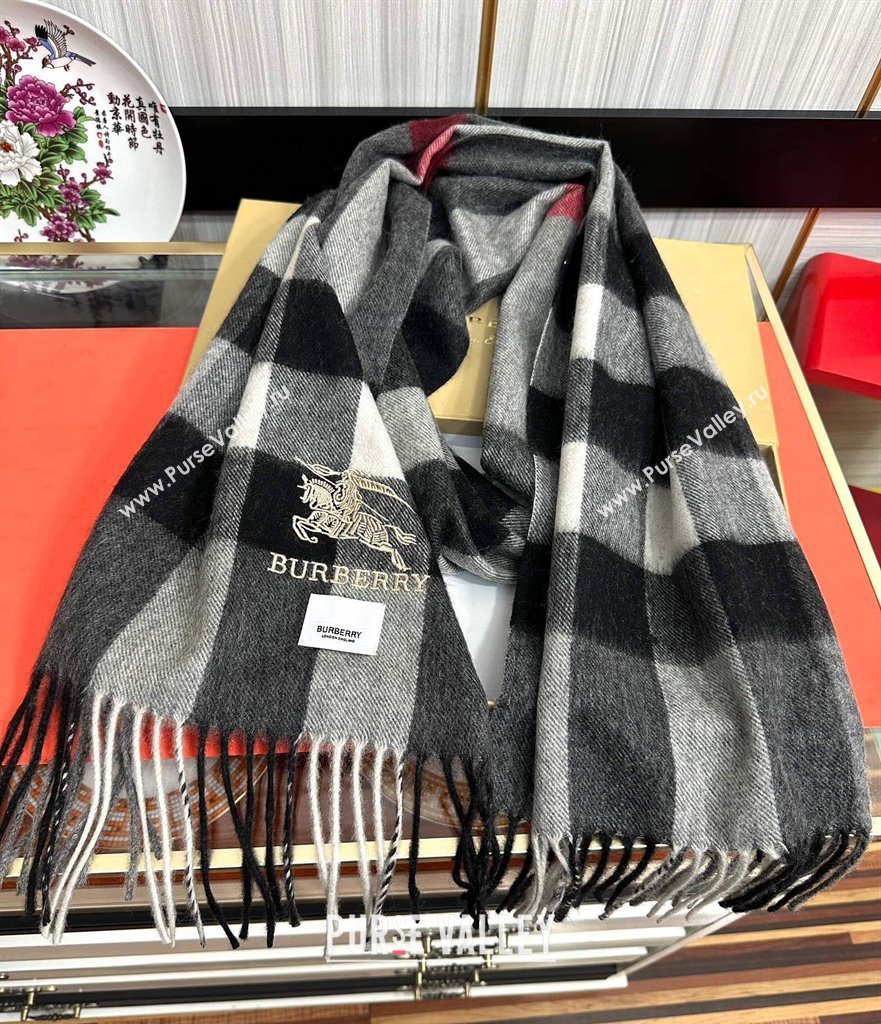 Burberry Check Cashmere Long Scarf 32x180 Black 2024 0821 (A-240821114)