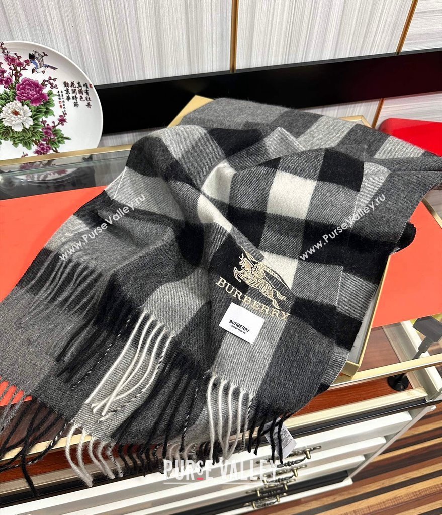 Burberry Check Cashmere Long Scarf 32x180 Black 2024 0821 (A-240821114)