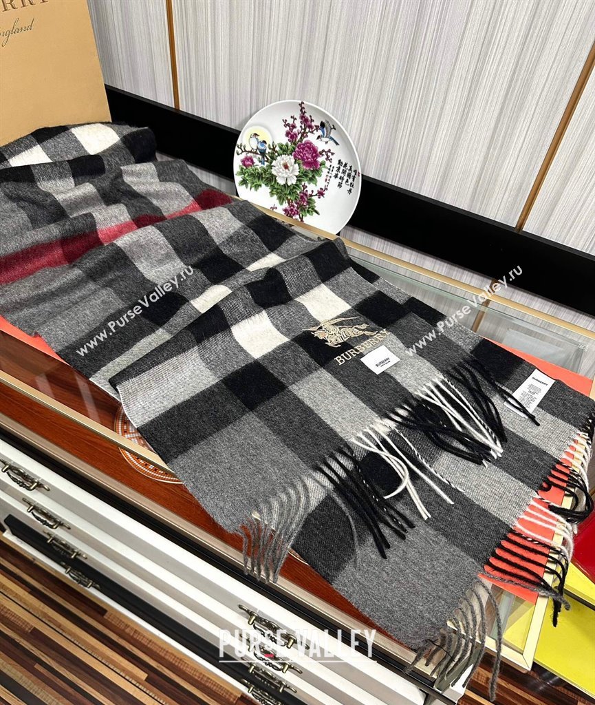 Burberry Check Cashmere Long Scarf 32x180 Black 2024 0821 (A-240821114)