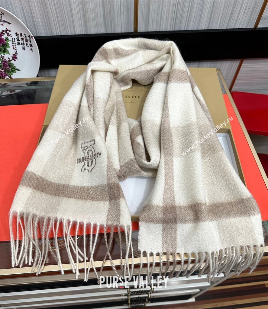 Burberry TB Check Cashmere Long Scarf 32x180 Grey 2024 082107 (A-240821115)