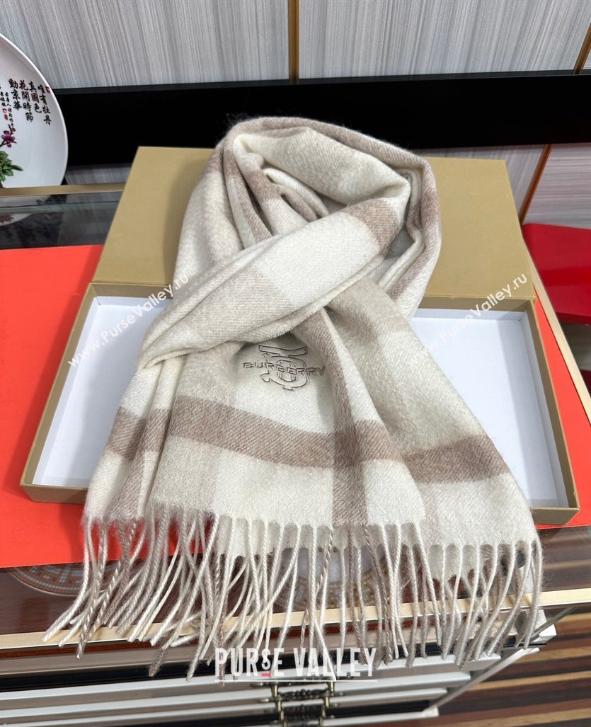 Burberry TB Check Cashmere Long Scarf 32x180 Grey 2024 082107 (A-240821115)