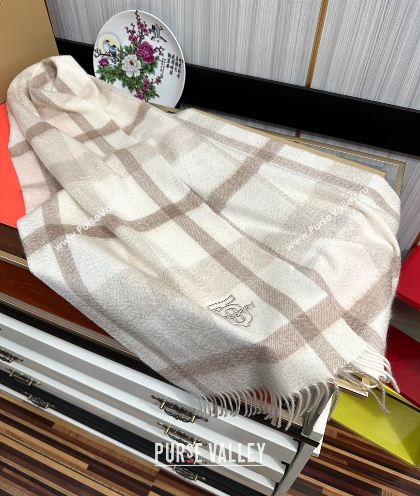 Burberry TB Check Cashmere Long Scarf 32x180 Grey 2024 082107 (A-240821115)