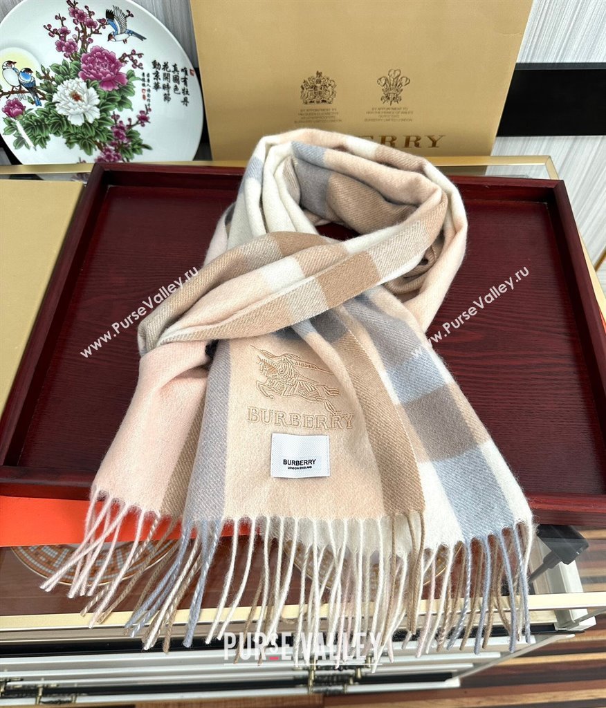 Burberry Check Cashmere Long Scarf 32x180 Pink/Beige 2024 0821 (A-240821116)