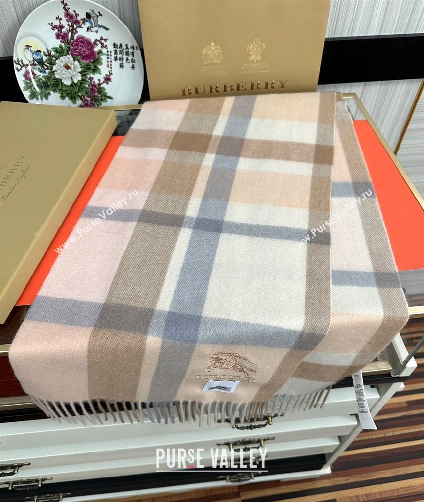 Burberry Check Cashmere Long Scarf 32x180 Pink/Beige 2024 0821 (A-240821116)