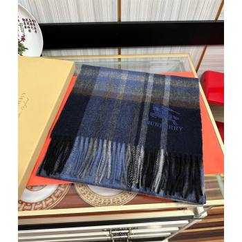 Burberry Check Cashmere Long Scarf 32x180 Dark Blue 2024 082113 (A-240821121)