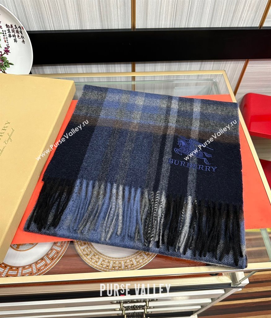 Burberry Check Cashmere Long Scarf 32x180 Dark Blue 2024 082113 (A-240821121)