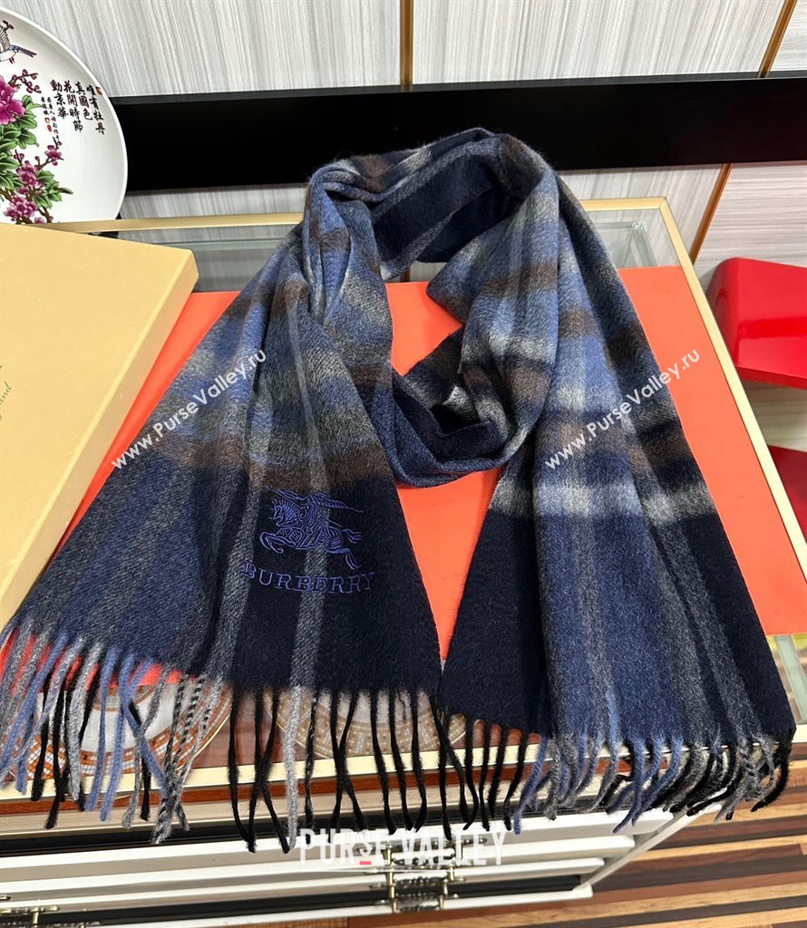 Burberry Check Cashmere Long Scarf 32x180 Dark Blue 2024 082113 (A-240821121)