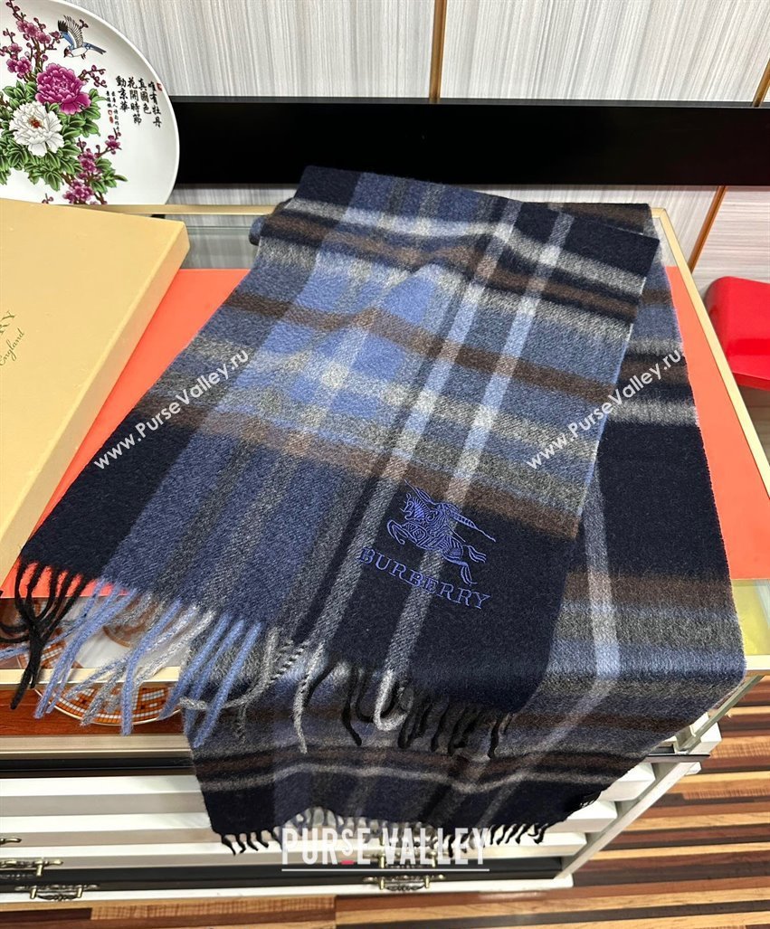 Burberry Check Cashmere Long Scarf 32x180 Dark Blue 2024 082113 (A-240821121)