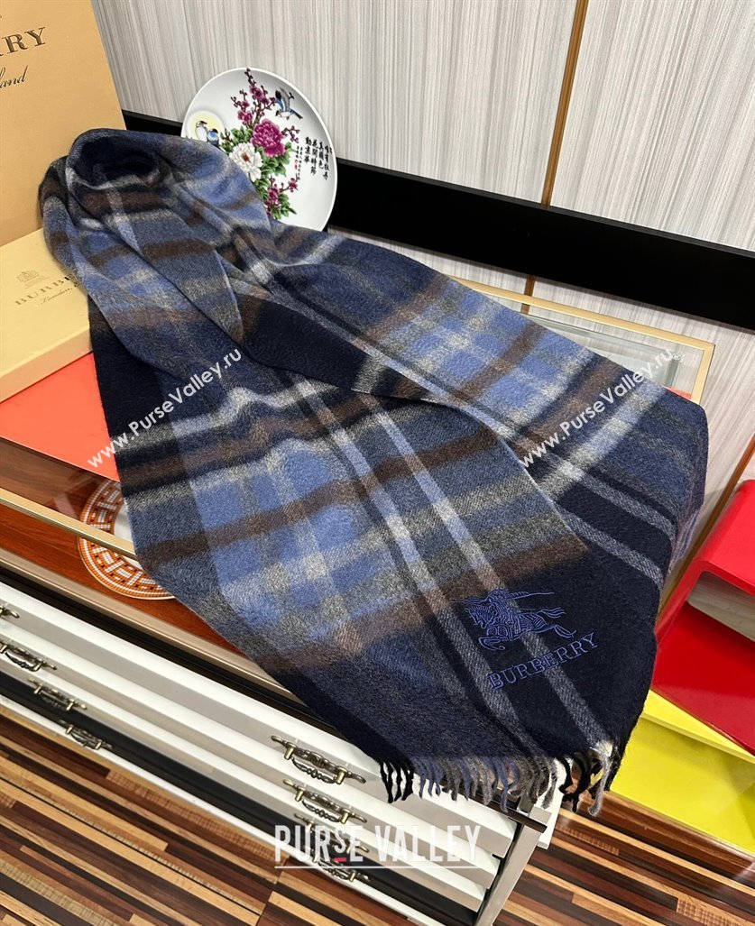 Burberry Check Cashmere Long Scarf 32x180 Dark Blue 2024 082113 (A-240821121)