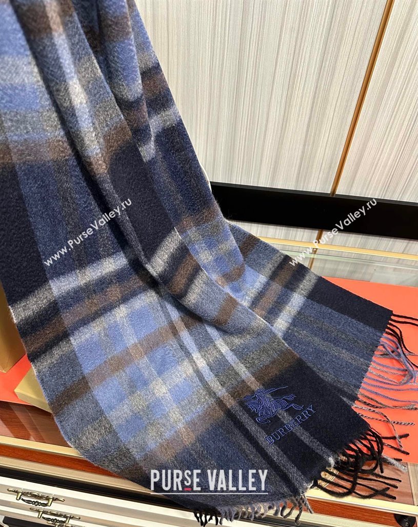 Burberry Check Cashmere Long Scarf 32x180 Dark Blue 2024 082113 (A-240821121)