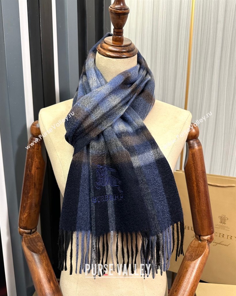 Burberry Check Cashmere Long Scarf 32x180 Dark Blue 2024 082113 (A-240821121)