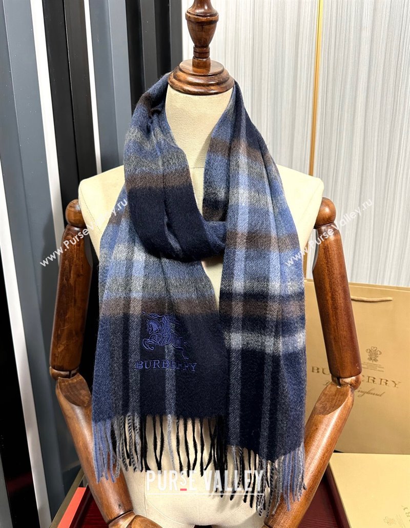 Burberry Check Cashmere Long Scarf 32x180 Dark Blue 2024 082113 (A-240821121)