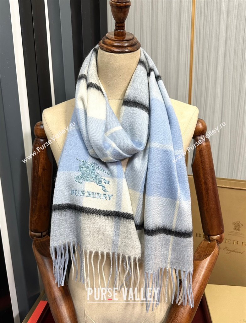 Burberry Check Cashmere Long Scarf 32x180 Light Blue 2024 082114 (A-240821122)