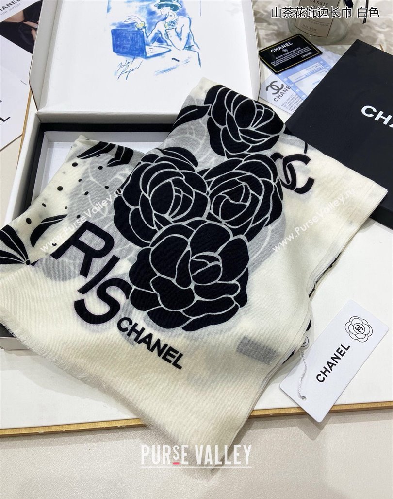 Chanel Cashmere Cashmere Long Scarf 110x200 White 2024 CH082106 (A-240821126)