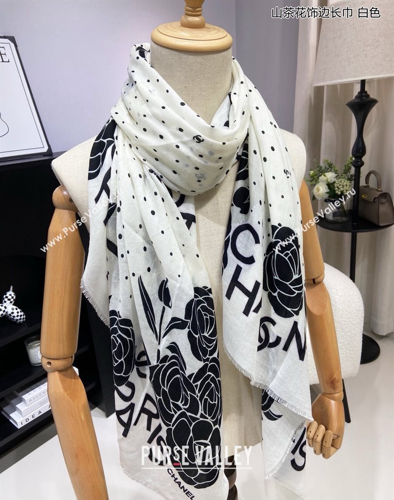 Chanel Cashmere Cashmere Long Scarf 110x200 White 2024 CH082106 (A-240821126)