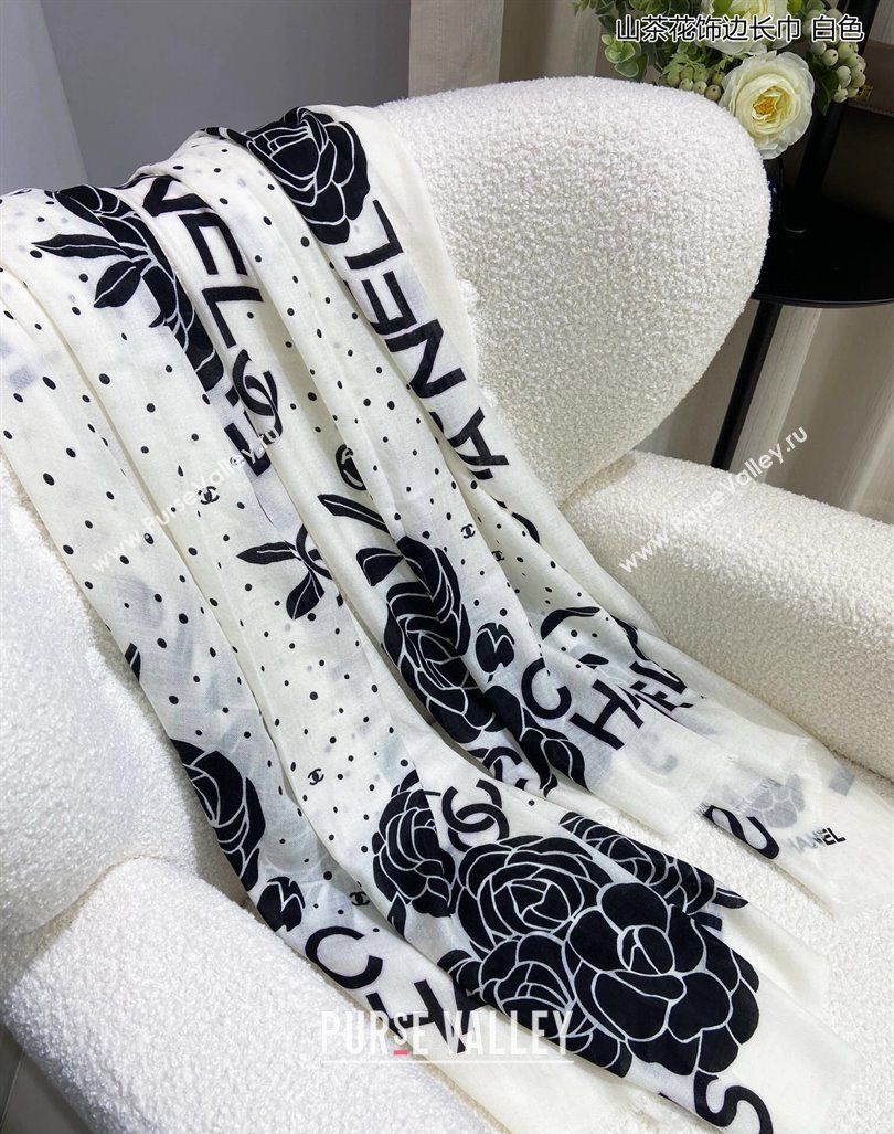 Chanel Cashmere Cashmere Long Scarf 110x200 White 2024 CH082106 (A-240821126)