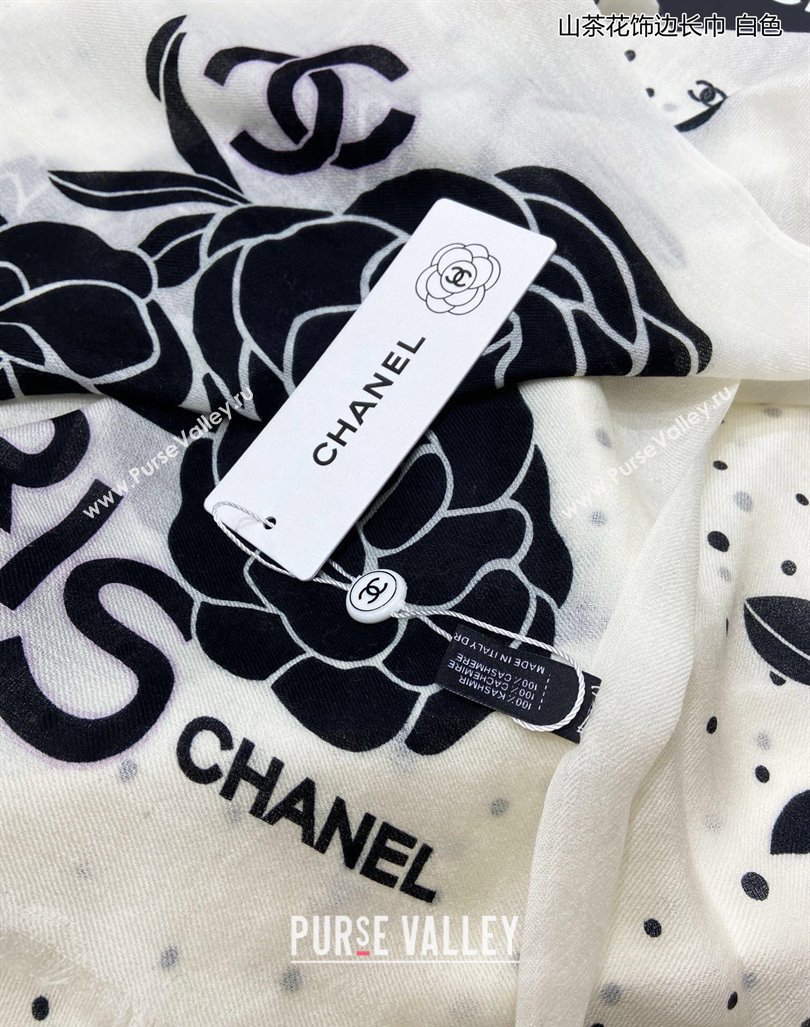 Chanel Cashmere Cashmere Long Scarf 110x200 White 2024 CH082106 (A-240821126)