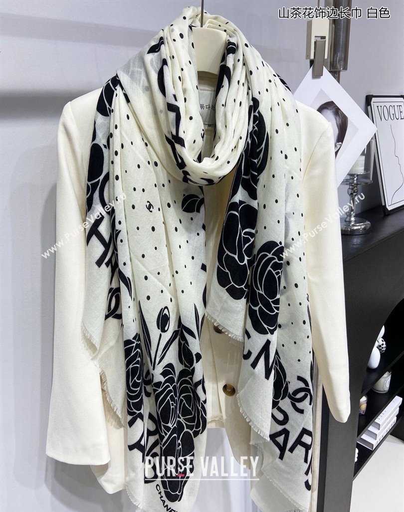 Chanel Cashmere Cashmere Long Scarf 110x200 White 2024 CH082106 (A-240821126)