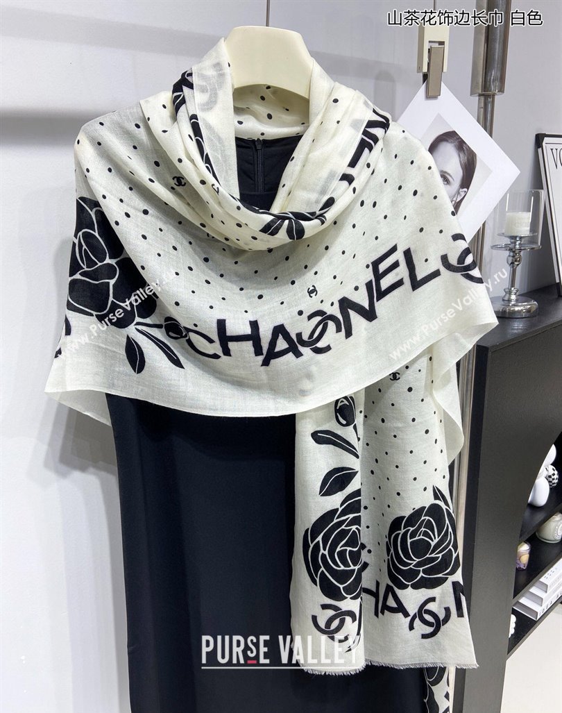 Chanel Cashmere Cashmere Long Scarf 110x200 White 2024 CH082106 (A-240821126)