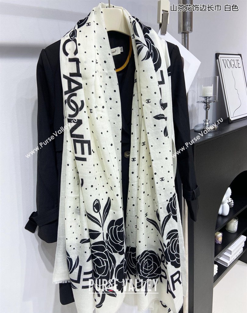 Chanel Cashmere Cashmere Long Scarf 110x200 White 2024 CH082106 (A-240821126)