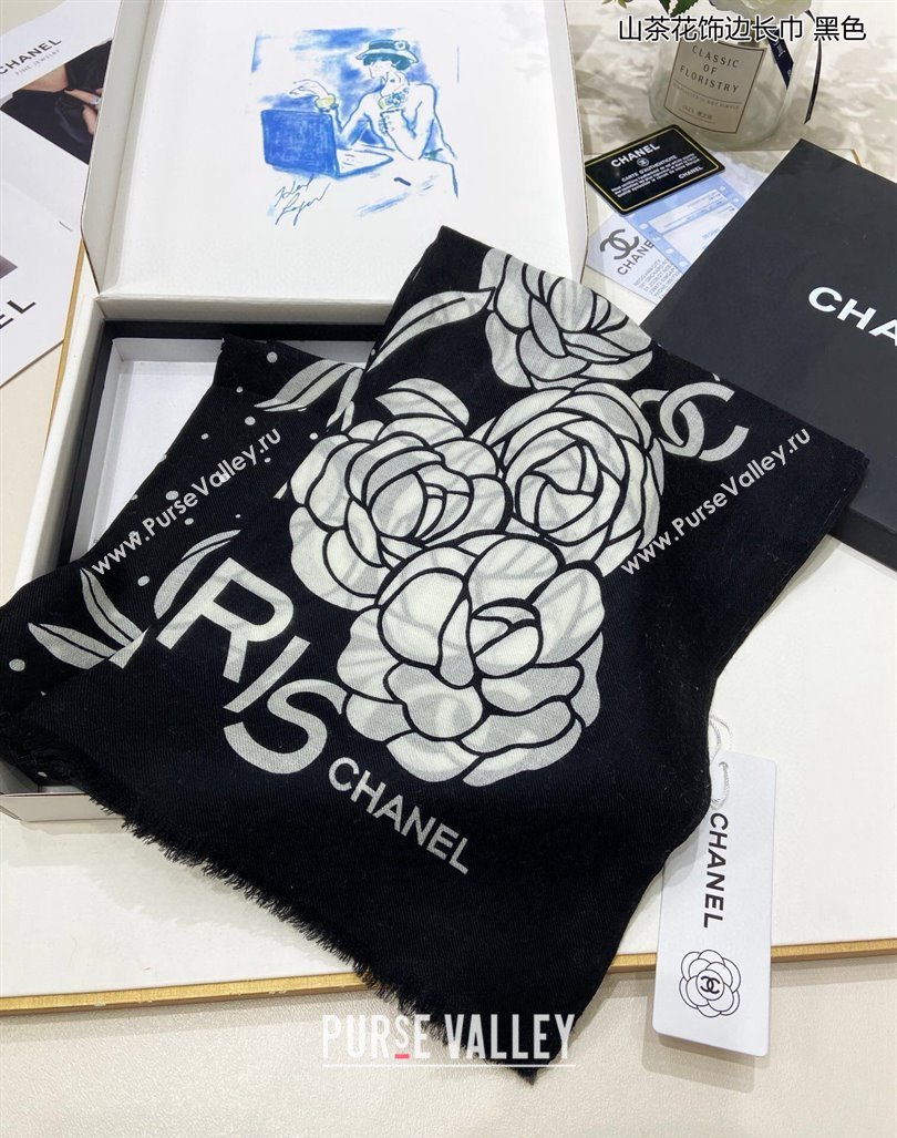 Chanel Cashmere Cashmere Long Scarf 110x200 Black 2024 CH082106 (A-240821127)