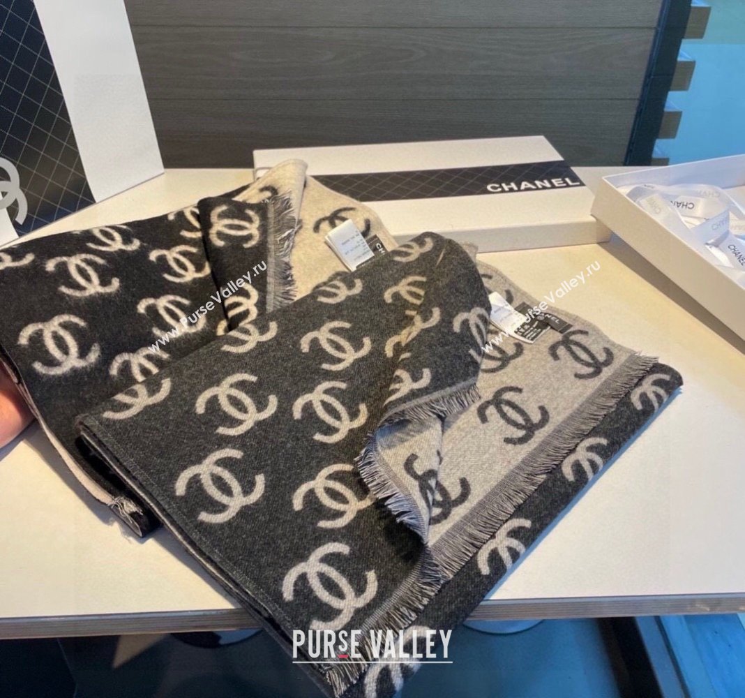 Chanel CC Long Scarf 35x180cm Grey/Black 2024 0912 (XMN-240912104)