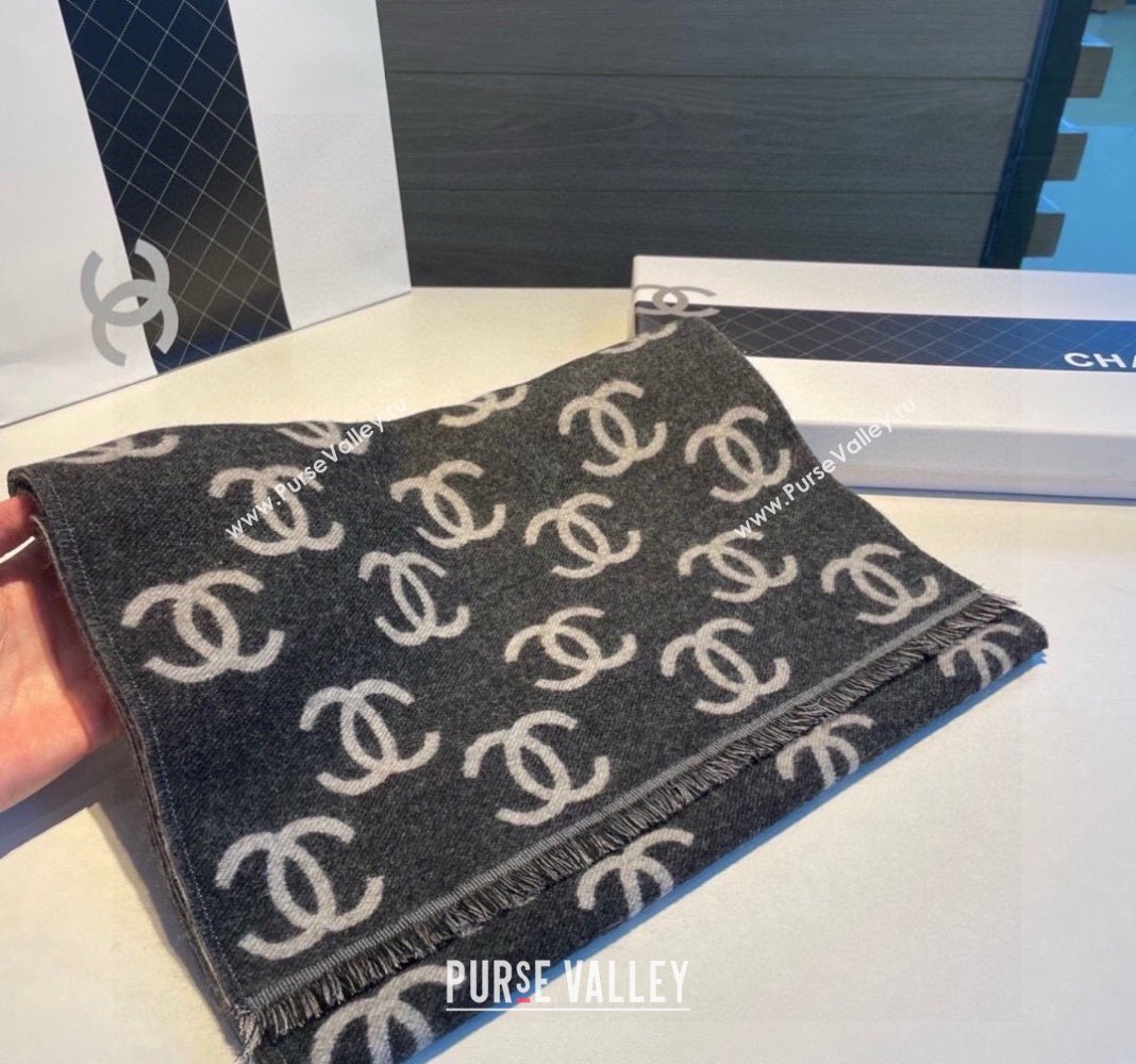 Chanel CC Long Scarf 35x180cm Grey/Black 2024 0912 (XMN-240912104)