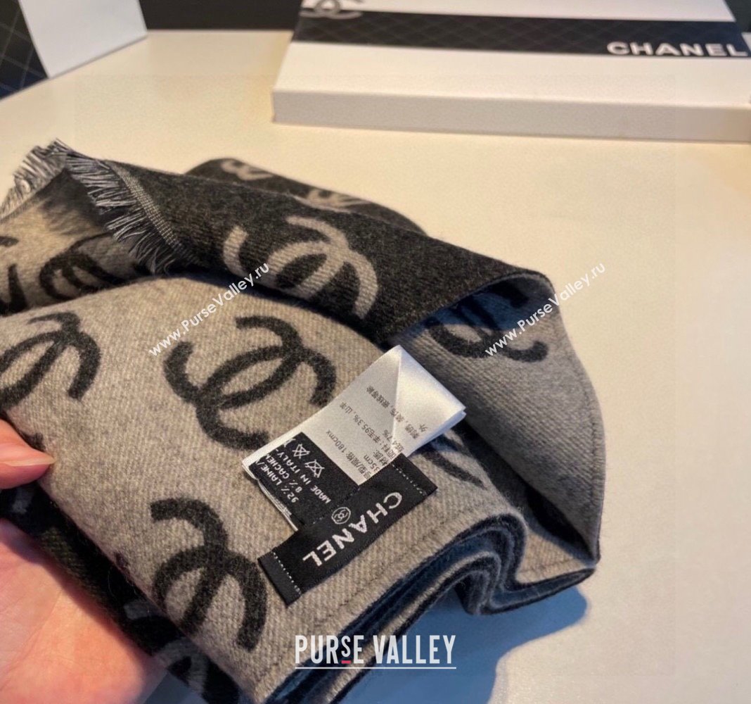 Chanel CC Long Scarf 35x180cm Grey/Black 2024 0912 (XMN-240912104)